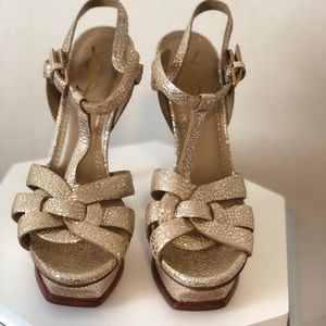 Ysl Tribute Gold Sandal Heels